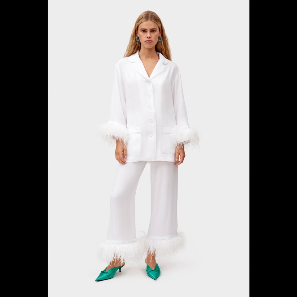 Sleeper Party Pajamas PJ Set with Detachable Arm + Leg Feathers in White Size M